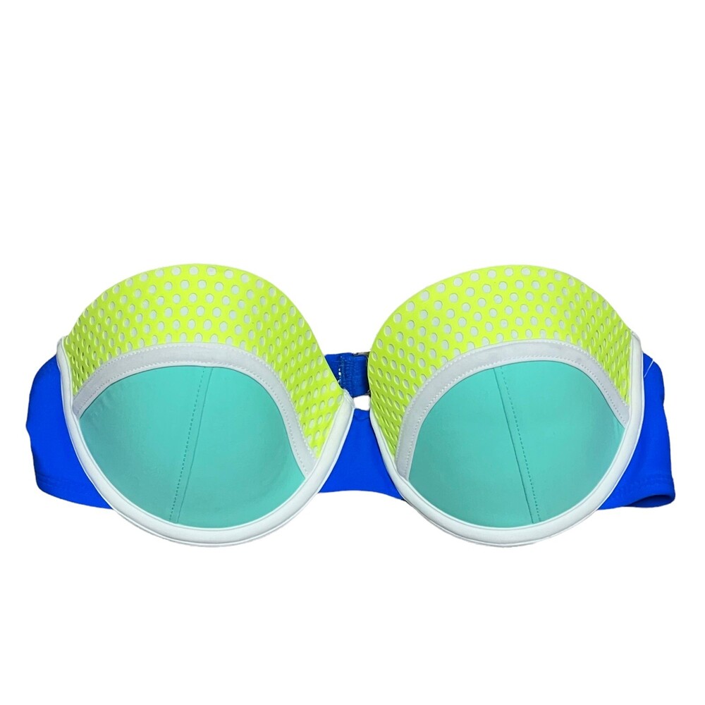 NEW Xhilaration Bikini Top Size Small Colorblock Blue Green White Padded Swim - Picture 8 of 8